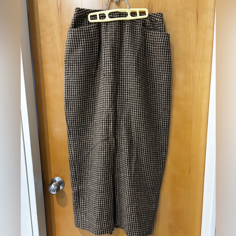 Ralph Lauren Brown Houndstooth Long Skirt with Pockets